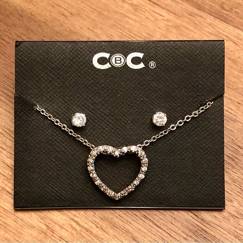 Cbc | Heart Pendant And Earrings Set | 17” Adjustable